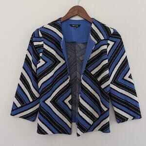 Women's Misook Blue Black White Zig Zag Open Business Blazer Jacket XS